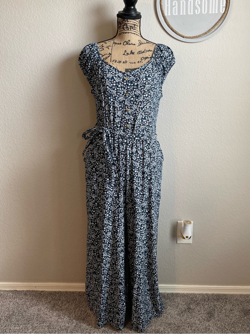 No Boundaries Navy Floral Button-Front Romper